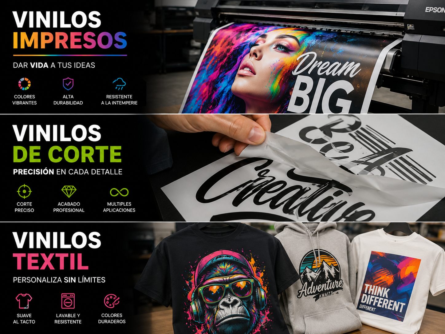 Vinilos: impresos, de corte y textil